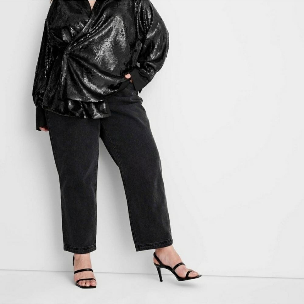 Future Collective X Kahlana Barfield Brown NWT BLACK High Rise Tapered Leg Jeans - Picture 7 of 16